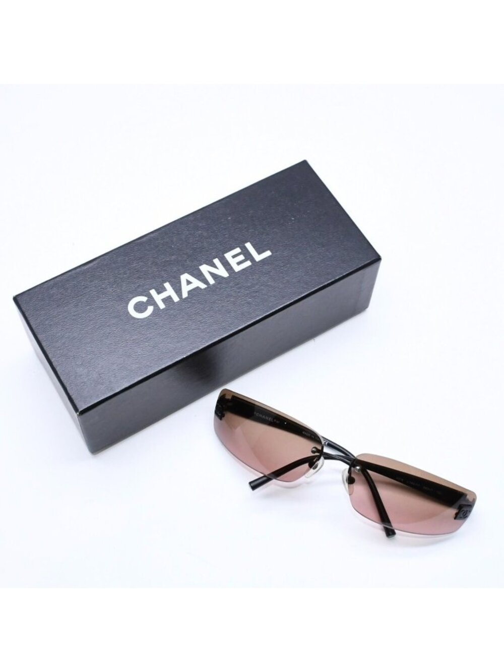 Chanel Rimless Sunglasses Eyewear CC Logo Matte Black Brown